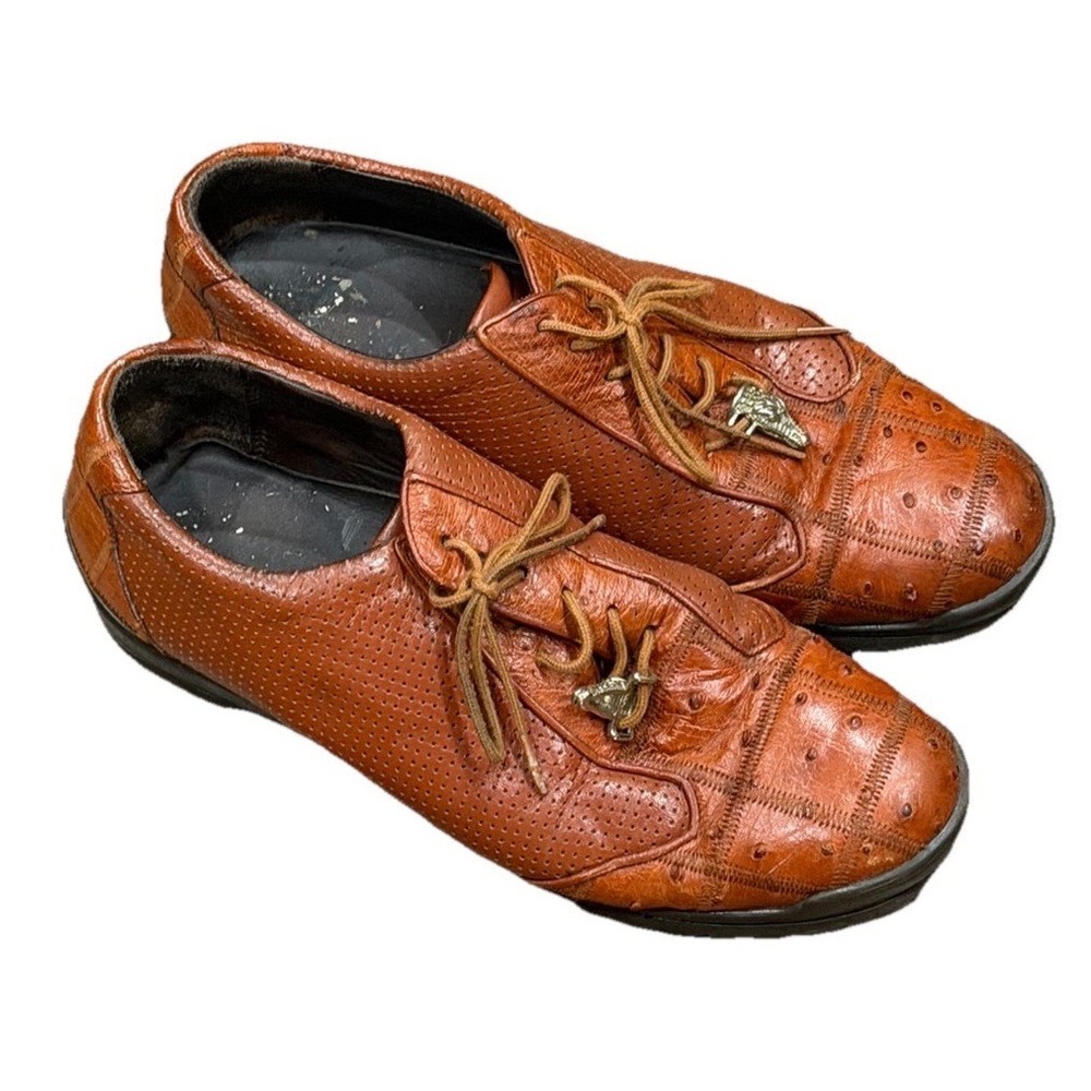 Los Altos Cognac‎ Ostrich Quill Patch Cognac Casual Sneaker Shoes Men's 10? READ